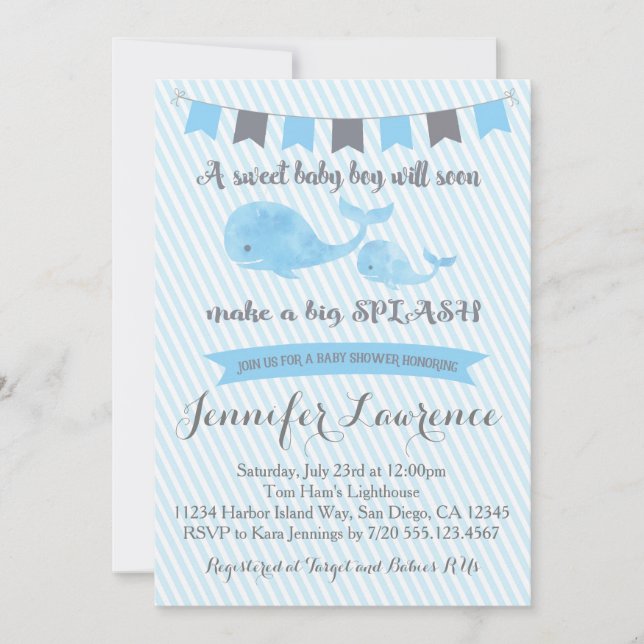 Inbjudan till Whale Baby Shower (Framsida)
