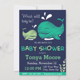 Inbjudan till Whale Gender Reveal Whale Baby Showe