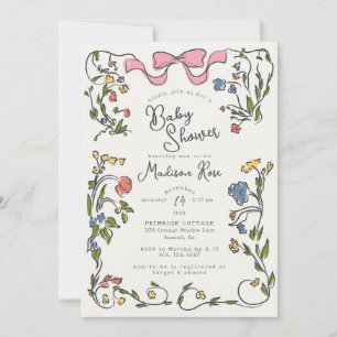 Inbjudan till Whimsical Floral Girl Doodle Baby Sh