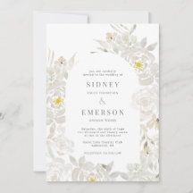 Inbjudan till White Watercolor Peony Bröllop Arch