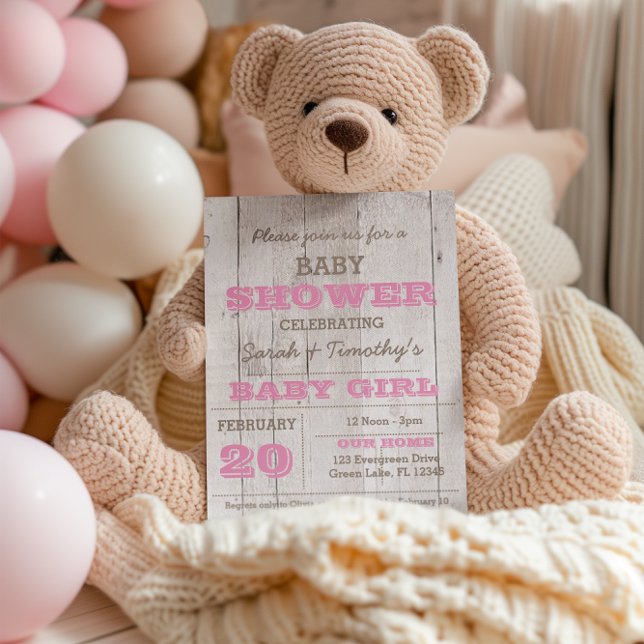 Inbjudan till Whitewash Rosa Baby Shower (Skapare uppladdad)