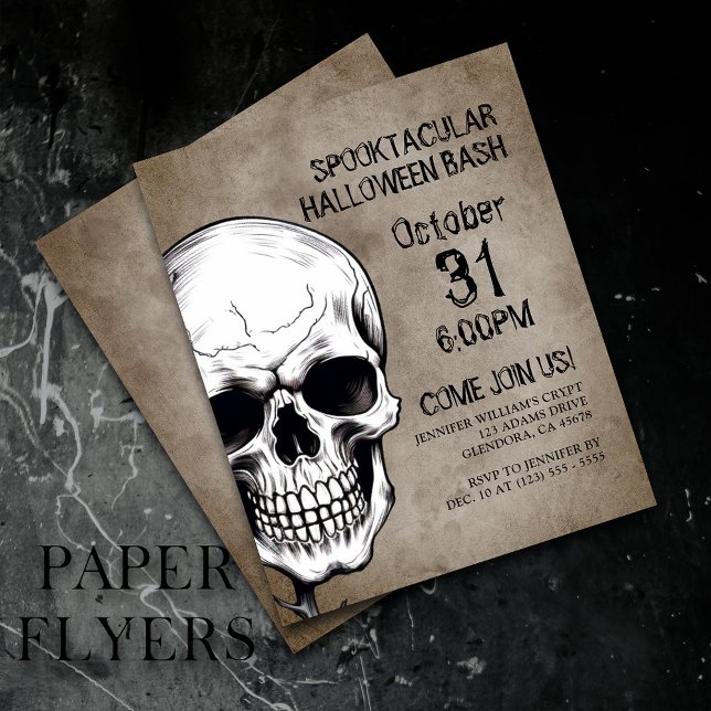 Inbjudan till Wicked Skull Black Halloween fest Flygblad (Set the mood with eerie invites, perfect for a haunting night! Save with flyers for large parties!)