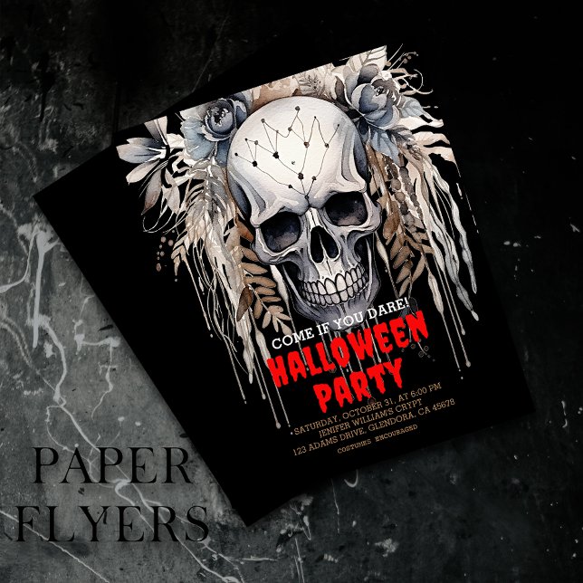 Inbjudan till Wicked Skull Black Halloween fest Flygblad (Inexpensive and ideal Halloween invitations, perfect for inviting guests to your party.)