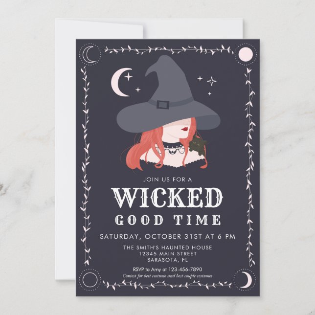 Inbjudan till Wicked Witch Black Cat Halloween fes (Framsida)