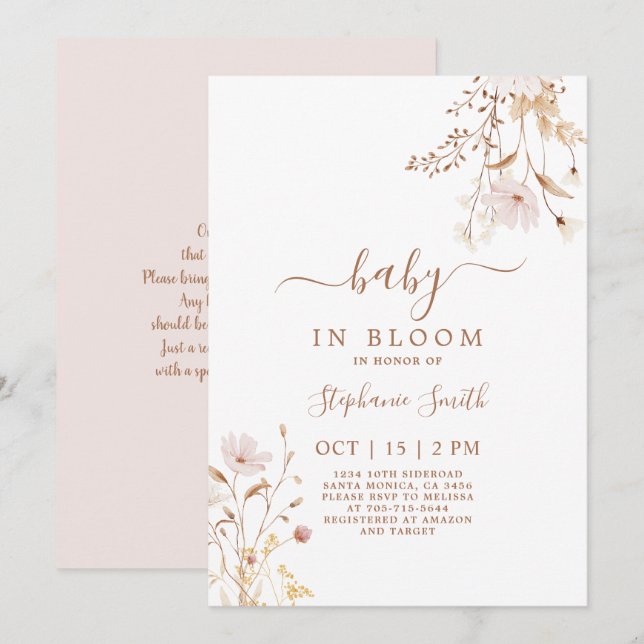 Inbjudan till Wildblomma Baby Shower Girl (Fram/baksida)