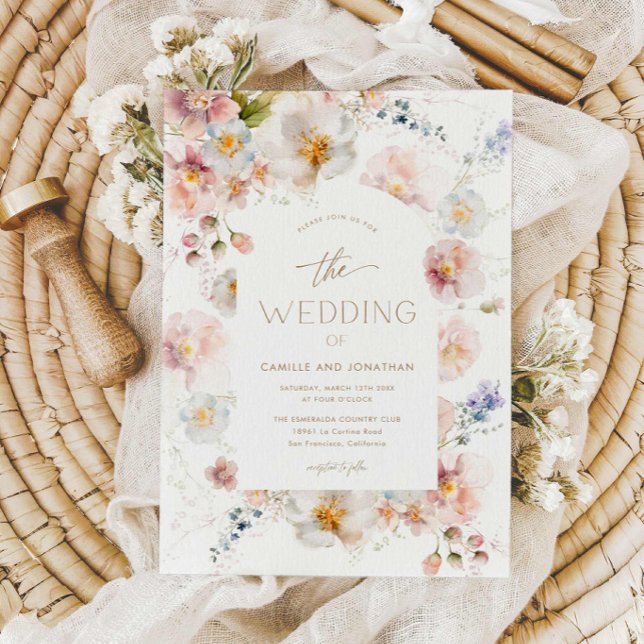 Inbjudan till Wildblomma Bloom Photo Wedding (Wildflower Boho Photo Wedding Invitation)