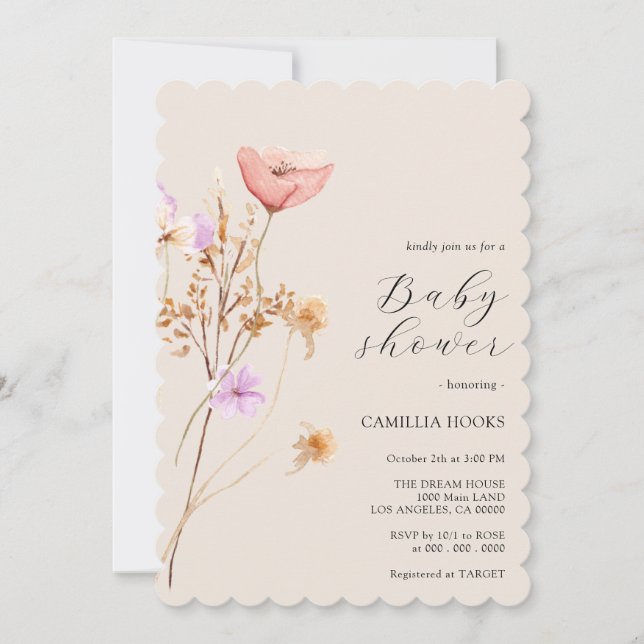 Inbjudan till Wildblomma Boho Baby Shower (Framsida)