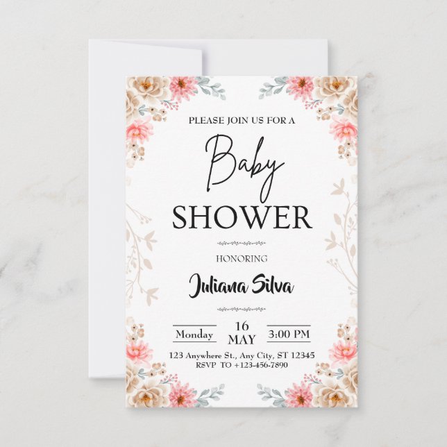 Inbjudan till Wildblomma Boho Baby Shower (Framsida)