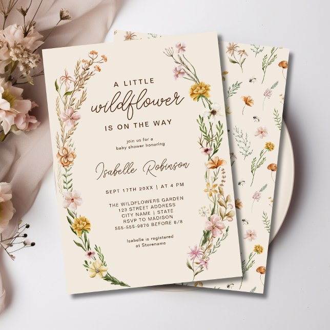 Inbjudan till Wildblomma Boho Baby Shower (Wildflower Boho Baby Shower Invitation)