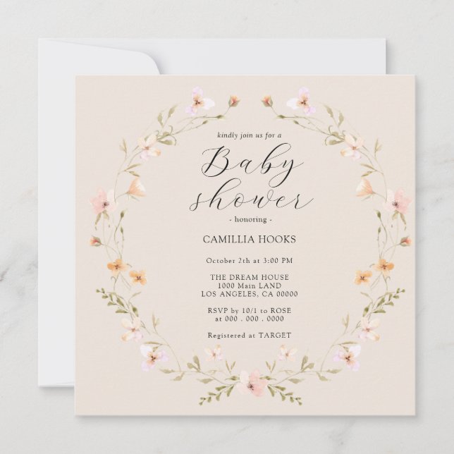 Inbjudan till Wildblomma Boho Baby Shower (Framsida)