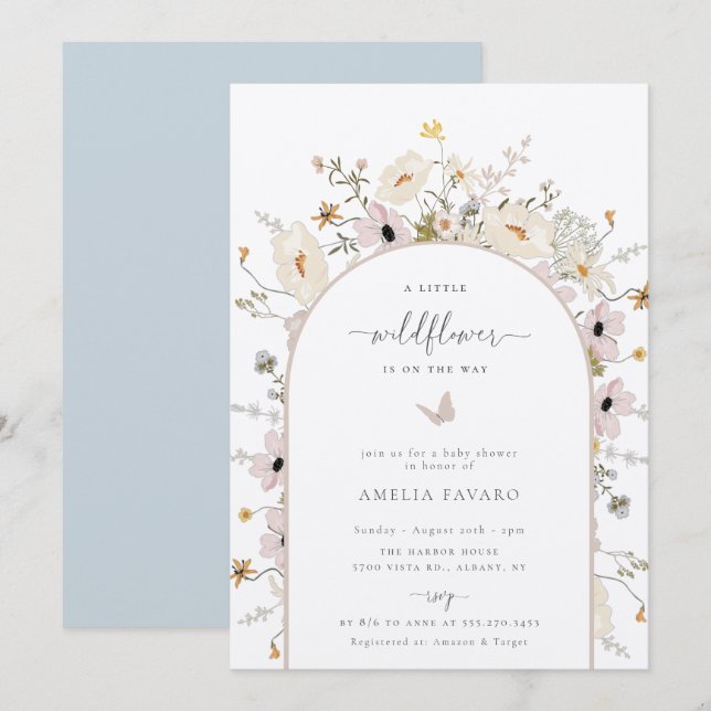 Inbjudan till Wildblomma Ram Baby Shower (Fram/baksida)