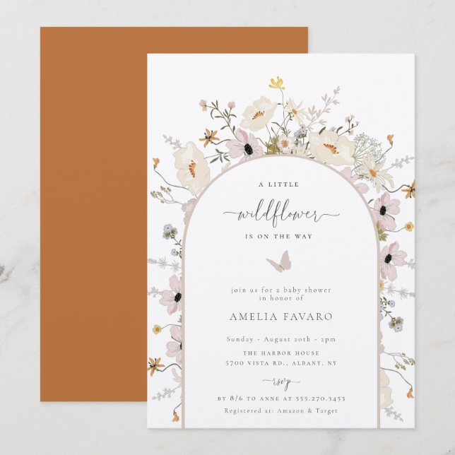 Inbjudan till Wildblomma Ram Baby Shower (Fram/baksida)