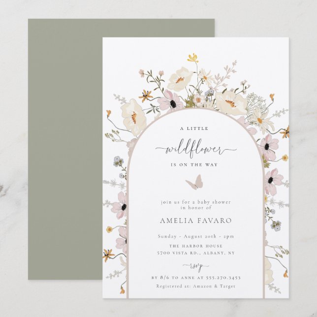 Inbjudan till Wildblomma Ram Baby Shower (Fram/baksida)
