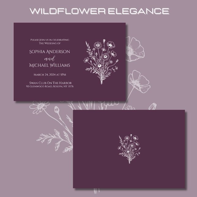 Inbjudan till Wildblomme Elegance Bröllop Red Oran (Wildflower Elegance Wedding Invitations Purple)