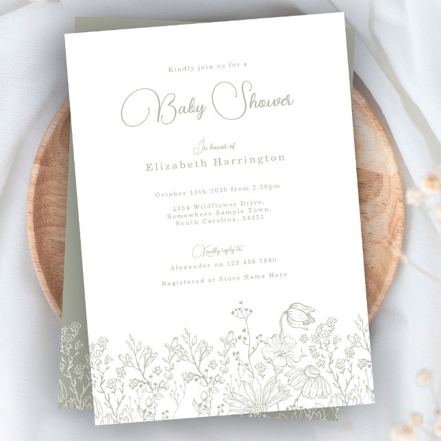 Inbjudan till Wildblomme Sage Grönt Baby Shower (Skapare uppladdad)