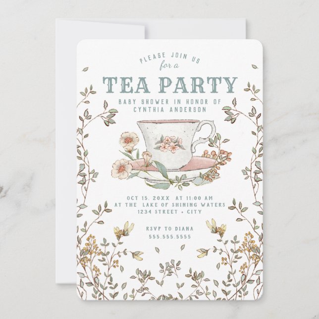 Inbjudan till Wildblomme Tea Party Baby Shower (Framsida)