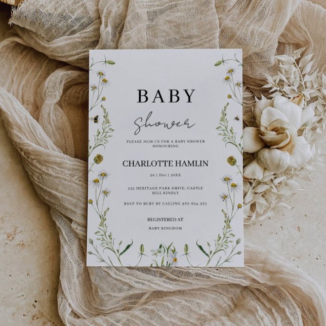 Inbjudan till Wildblommor Baby Shower (Wildflowers Baby Shower Invitation)