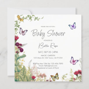 Inbjudan till Wildblommor Butterflies Baby Shower