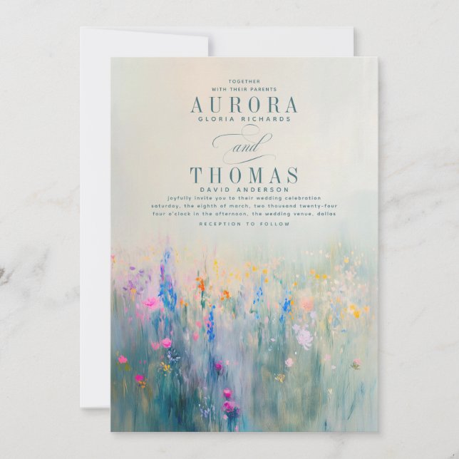 Inbjudan till Wildblommor Romantic Elegant bröllop (Framsida)