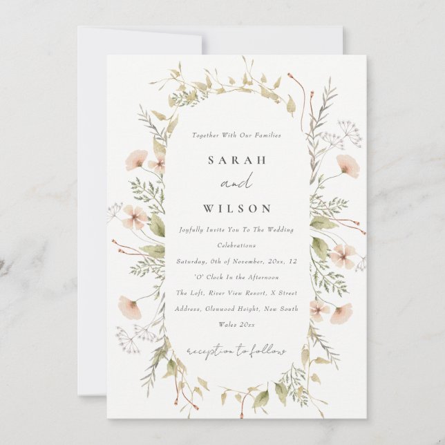  inbjudan till Wildbloms Blommigt Wandebröllop (Framsida)