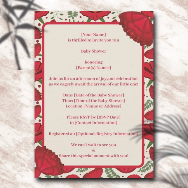Inbjudan till Wildbloms Red Poppy Baby Shower (Skapare uppladdad)