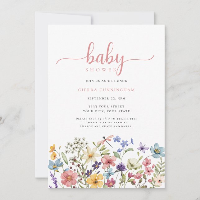 Inbjudan till Wildbloms Rosa Baby Shower (Framsida)