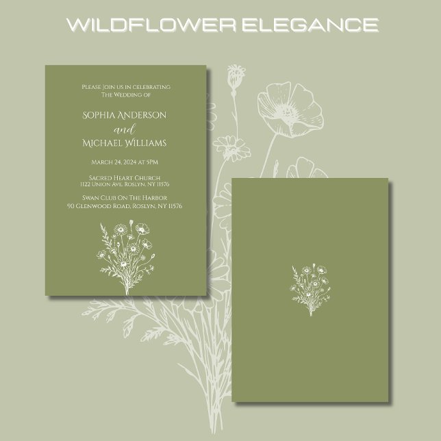 Inbjudan till Wildblomselegance Bröllop teme (Wildflower Elegance Wedding Collection-Fern Green-Invitations)