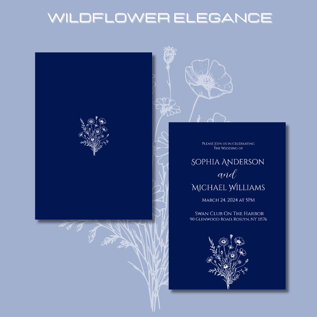 Inbjudan till Wildblomselegance Bröllop teme (Wildflower Elegance-Wedding Invitations-Blue-Rustic, country, bohemian)