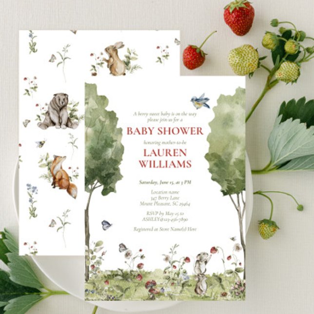 Inbjudan till Wildblomsterjordgubbsbidrag, sommarb (Baby Shower Invitation!)