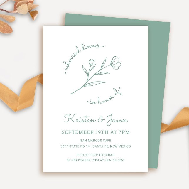 Inbjudan till Wildblomsterrepetition på Sage (Wildflower Rehearsal Dinner Invitation in Sage Green)