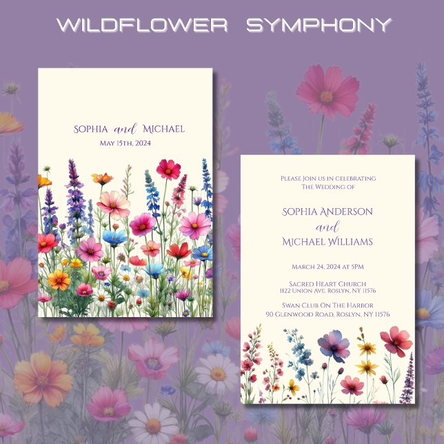 Inbjudan till Wildblomsymfony Bröllop teme-inbjuda (Wildflower Symphony Wedding Invitation-Colorful, Country, Rustic, Bohemian, Elegant)