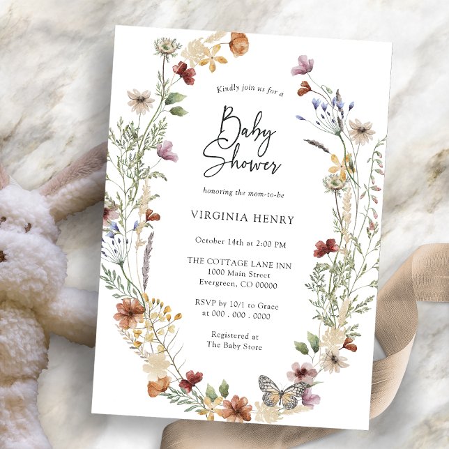 Inbjudan till Wildflower Baby Shower (Wildflower Baby Shower Invitation
)