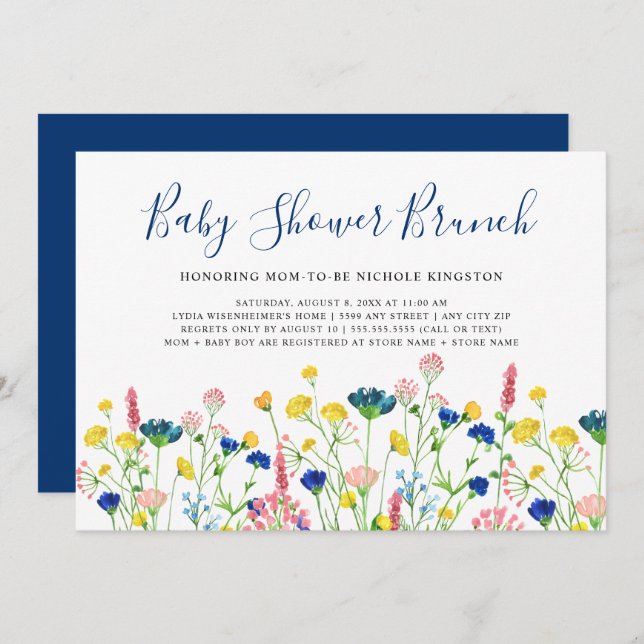 Inbjudan till Wildflower Garden Baby Shower Brunch (Fram/baksida)