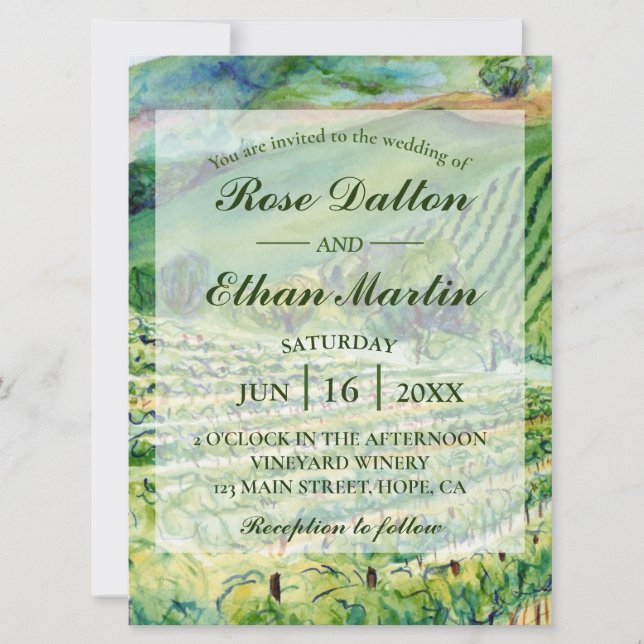 Inbjudan till Winery Vineyard Watercolor Wedding (Framsida)