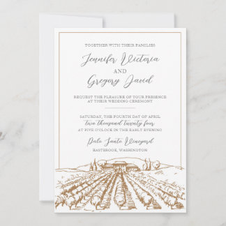 Inbjudan till Winery Wedding med Vineyard Teckning