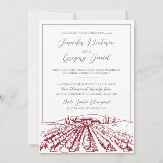 Inbjudan till Winery Wedding med Vineyard Teckning