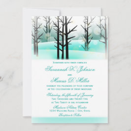 Inbjudan till Winter Aqua Woodland Träd bröllop
