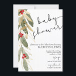 Inbjudan till Winter Baby Shower Guld Holly<br><div class="desc">Gorglig grey med faux guld accents och holly.</div>