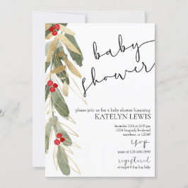 Inbjudan till Winter Baby Shower Guld Holly
