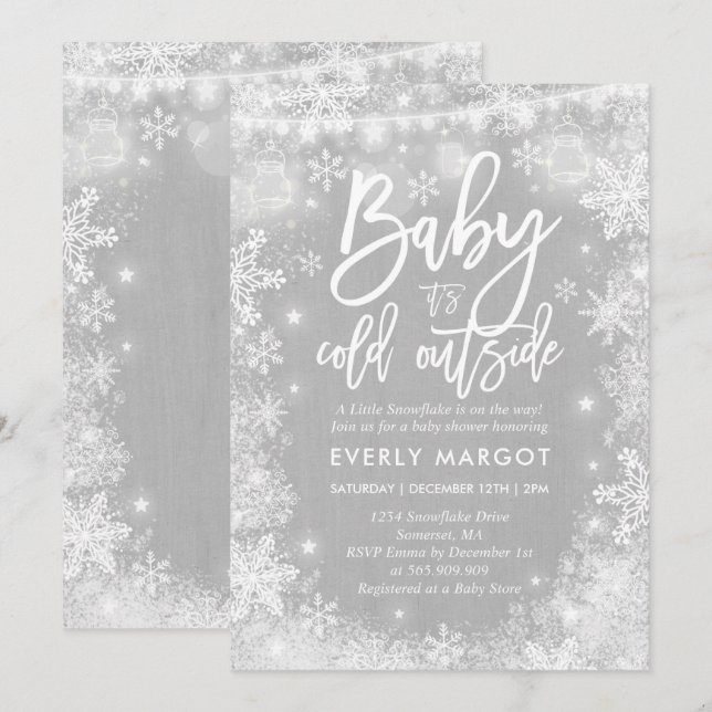 Inbjudan till Winter Baby Shower Kön Neutral White (Fram/baksida)