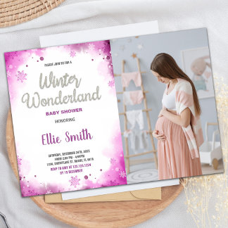 Inbjudan till Winter Baby Shower Rosa Cloud Photo