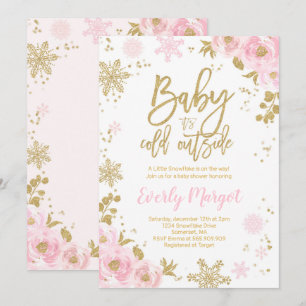 Inbjudan till Winter Baby Shower Rosa Guld Snowfla