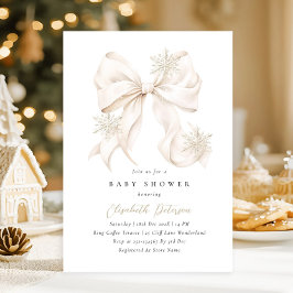 Inbjudan till Winter Beige Bow Baby Shower