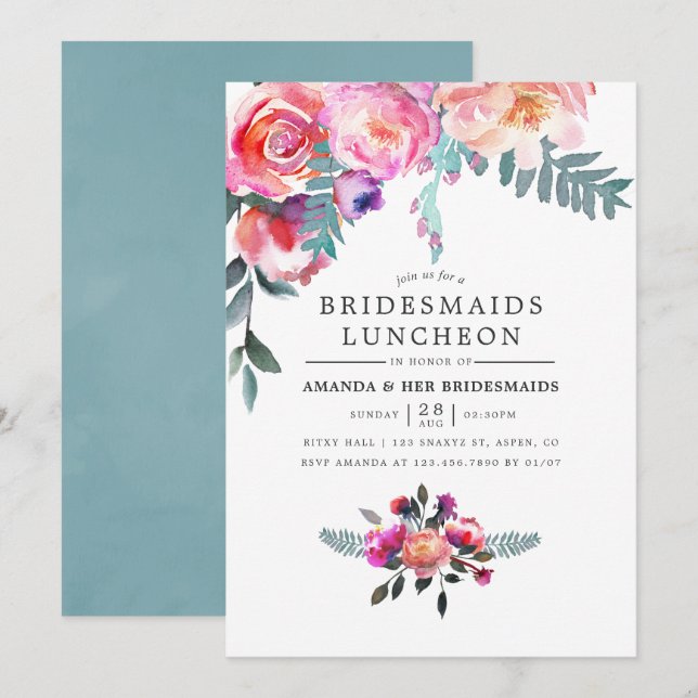 Inbjudan till Winter Bridesmaids Luncheon-Blommigt (Fram/baksida)