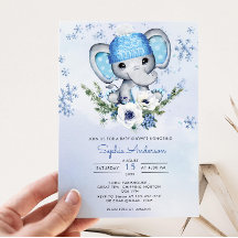Inbjudan till Winter Elephant Snowflake Baby Showe