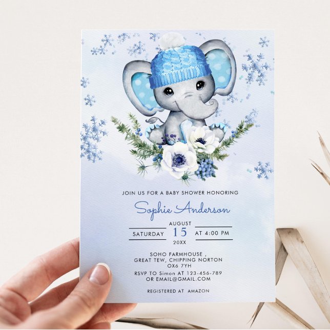 Inbjudan till Winter Elephant Snowflake Baby Showe (Skapare uppladdad)