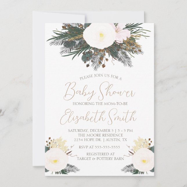 Inbjudan till Winter Evergreen Baby Shower (Framsida)