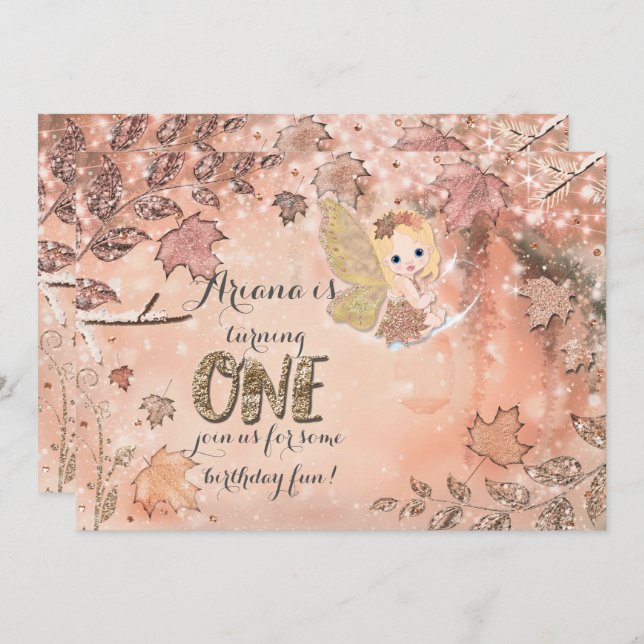 Inbjudan till Winter Fairy Party i glitter Lövs Wi (Fram/baksida)