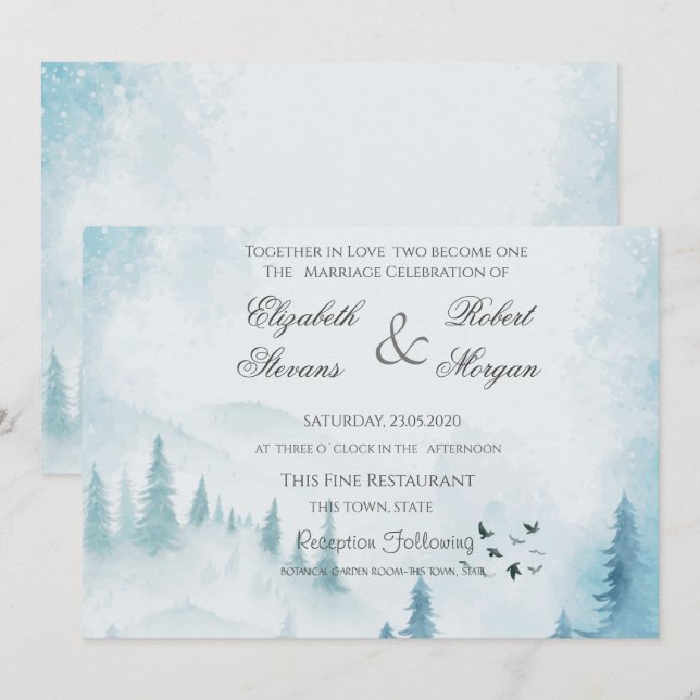 Inbjudan till Winter Forest Wedding (Fram/baksida)