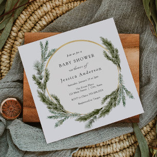Inbjudan till Winter Gräs Evergreen Baby Shower